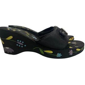 Expressions Y2K-style 3”wedge slide sandal black w/rhinestone-embellished buckle